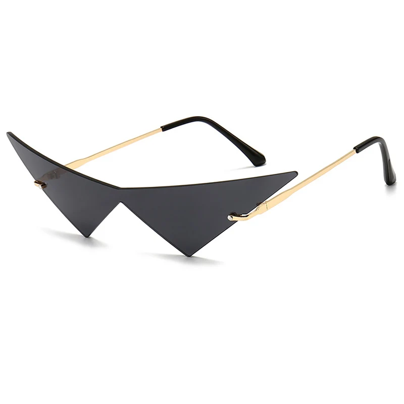 

2023 New Oversized Cat Eye Rimless Sunglasses Women Fashion One Piece Lens Sun Glasses Female Trend Triangle Eyewear Men UV400