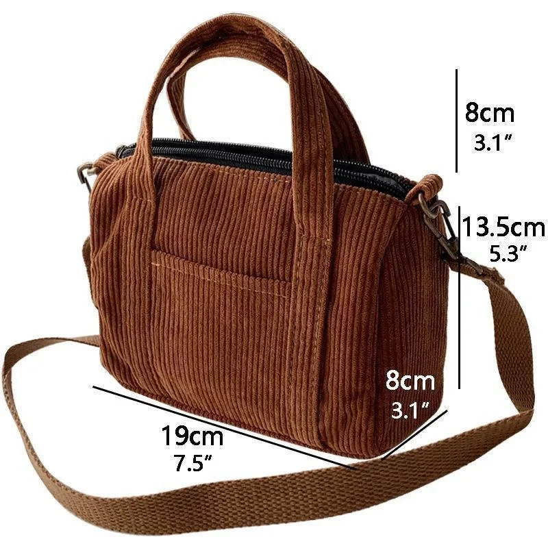Women's Mini Corduroy Shoulder Bag Female Canvas Handbag Zipper Totes Ladies Casual Purse Cloth Pouch for Girl Crossbody Bag