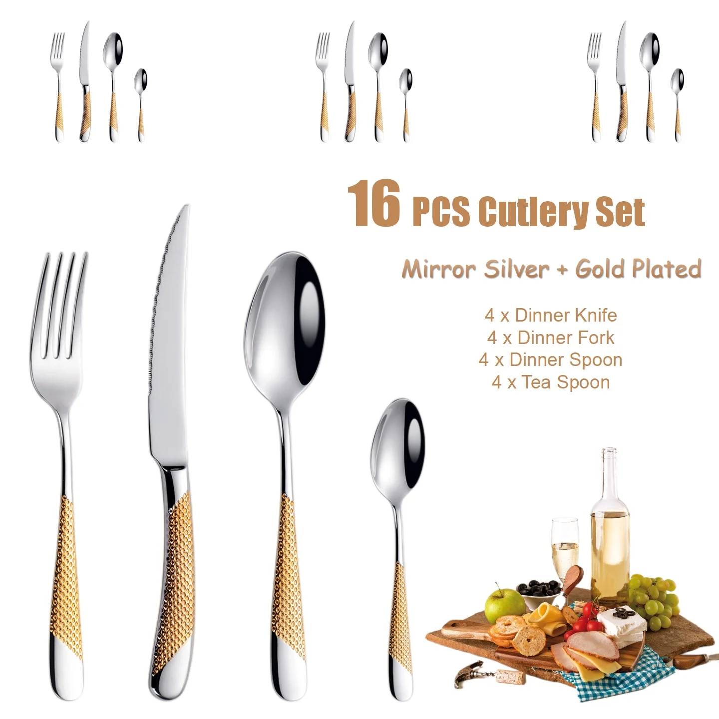 16PCS- Gold Plated