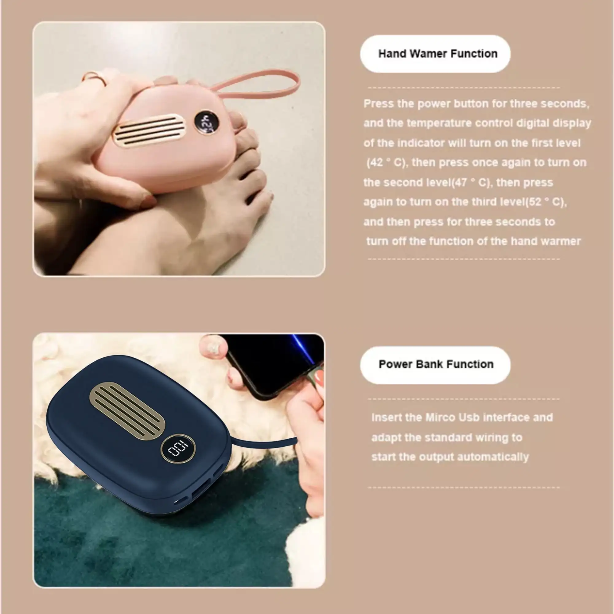 10000mah Electric Hand Warmer, Women's Menstrual Warm, Type C Power Bank, Portable Outdoor