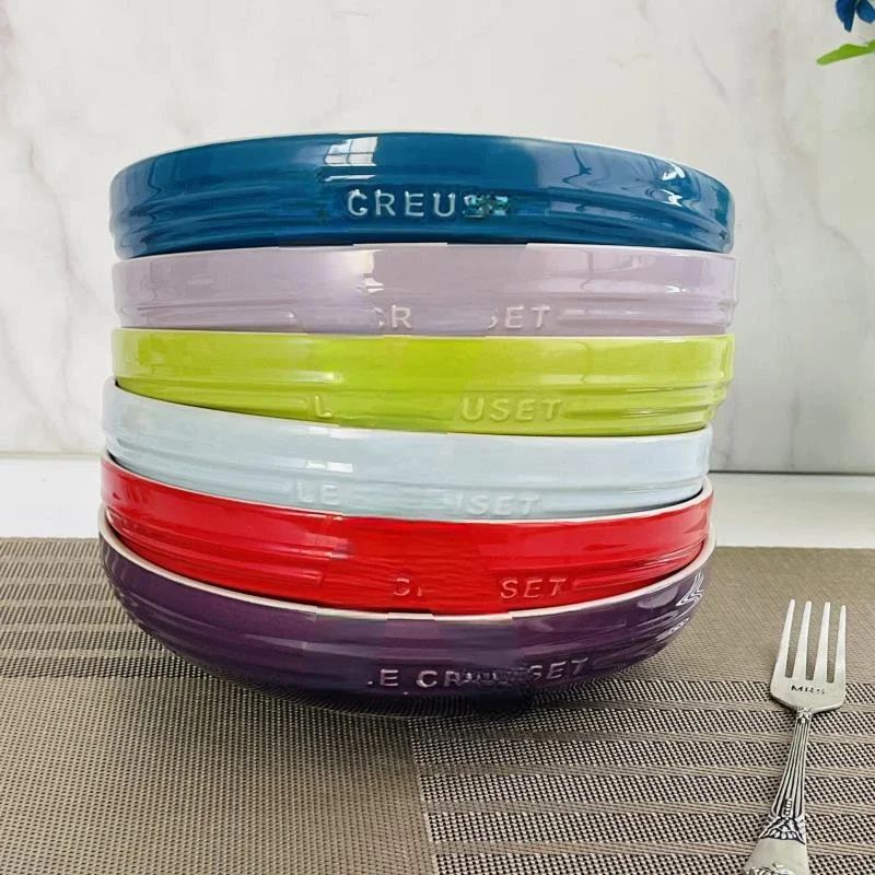 French 8-inch Deep Disc Stir Fried Vegetables Plate 20cm Diameter Height 5.5cm Dish Household Tableware