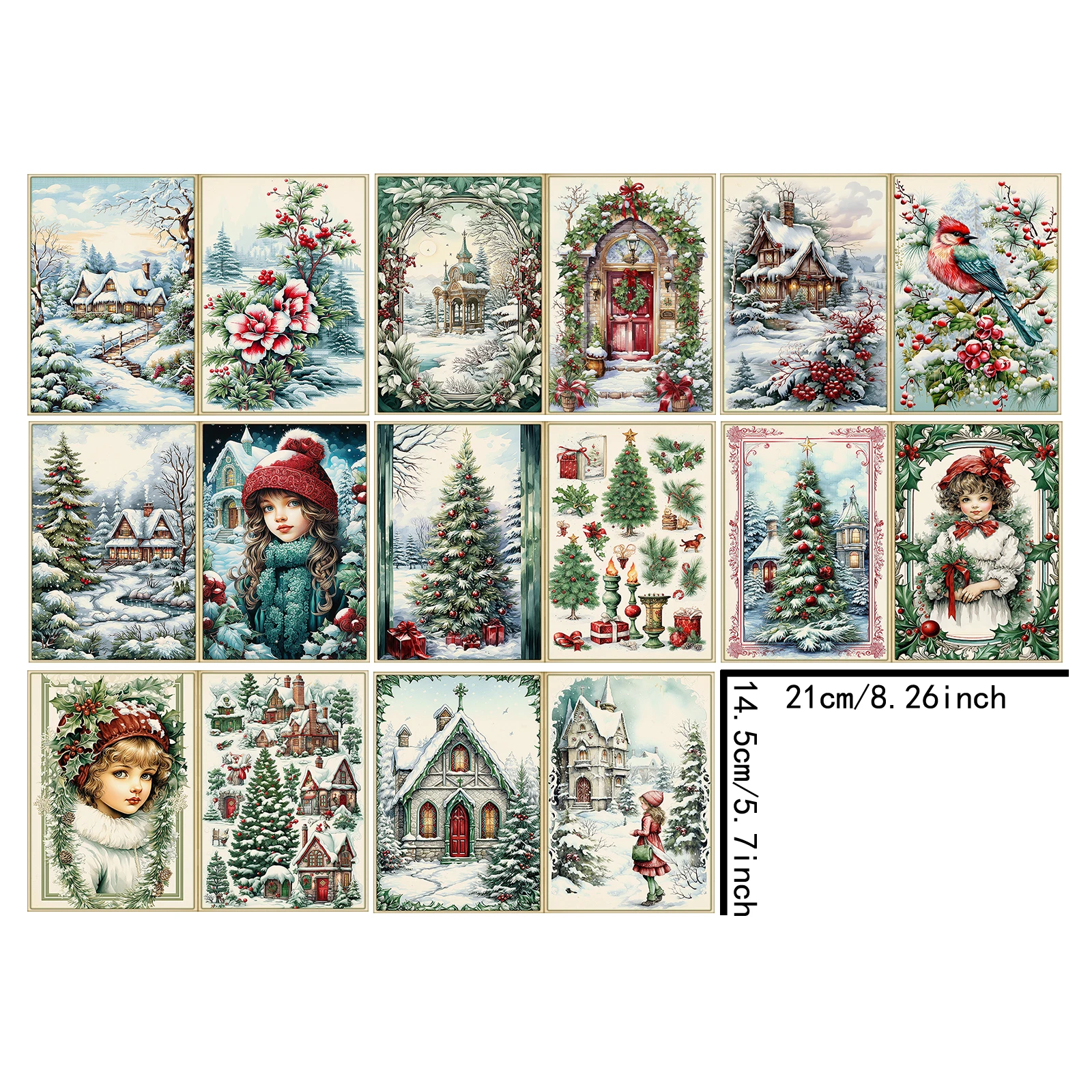 8 Sheets A5 Size Girl Wearing Red Hat In Christmas Tree Forest Background Vintage Grunge Journal Planning Scrapbooking