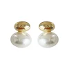 Boucles d'oreilles françaises élégantes en perles plates épissées, couleur or, pour bijoux de fête à la mode coréenne, accessoires doux pour femmes, nouvelle collection 2025