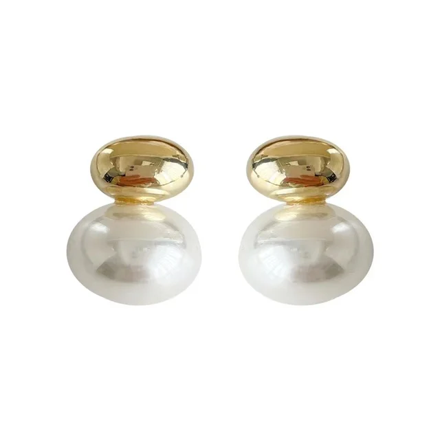 Boucles d'oreilles françaises élégantes en perles plates épissées, couleur or, pour bijoux de fête à la mode coréenne, accessoires doux pour femmes, nouvelle collection 2025