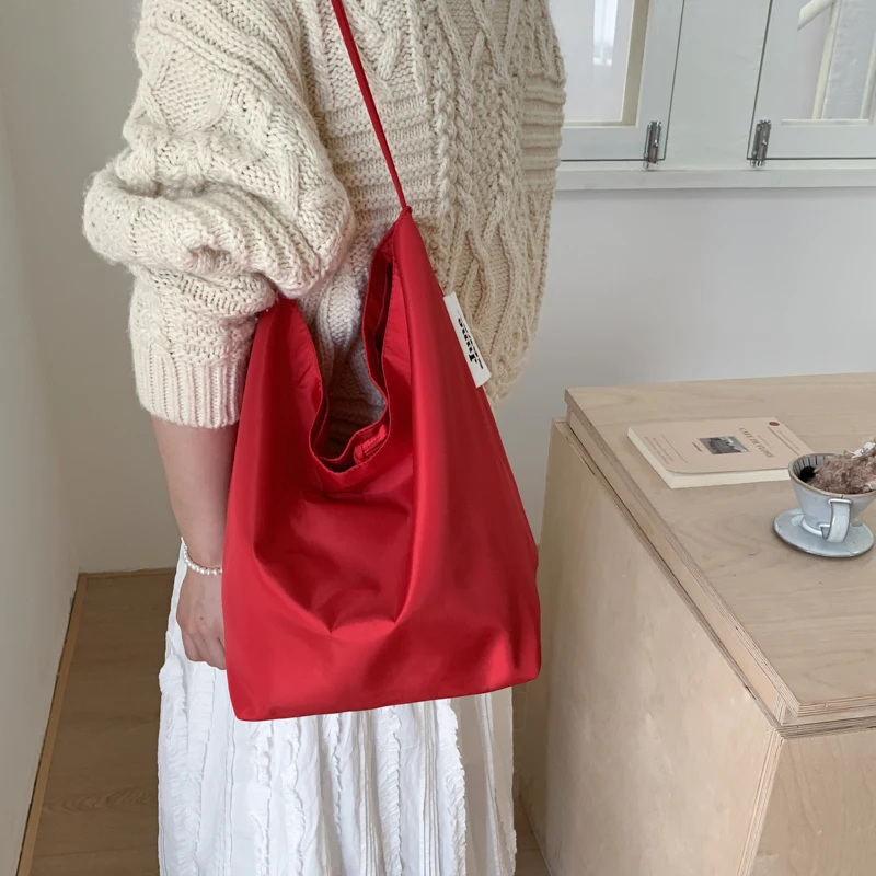 Simple Bucket Bag Large Capacity Casual Tote Bag Solid Color Drawstring Armpit Bag Travel Date Shopping Handbag