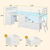 Low Loft Bed Twin Size with 7 Storage Drawers, Bookcase and LED Lights, Metal Kids Loft Bed with 14" H Safety Guardrail 3