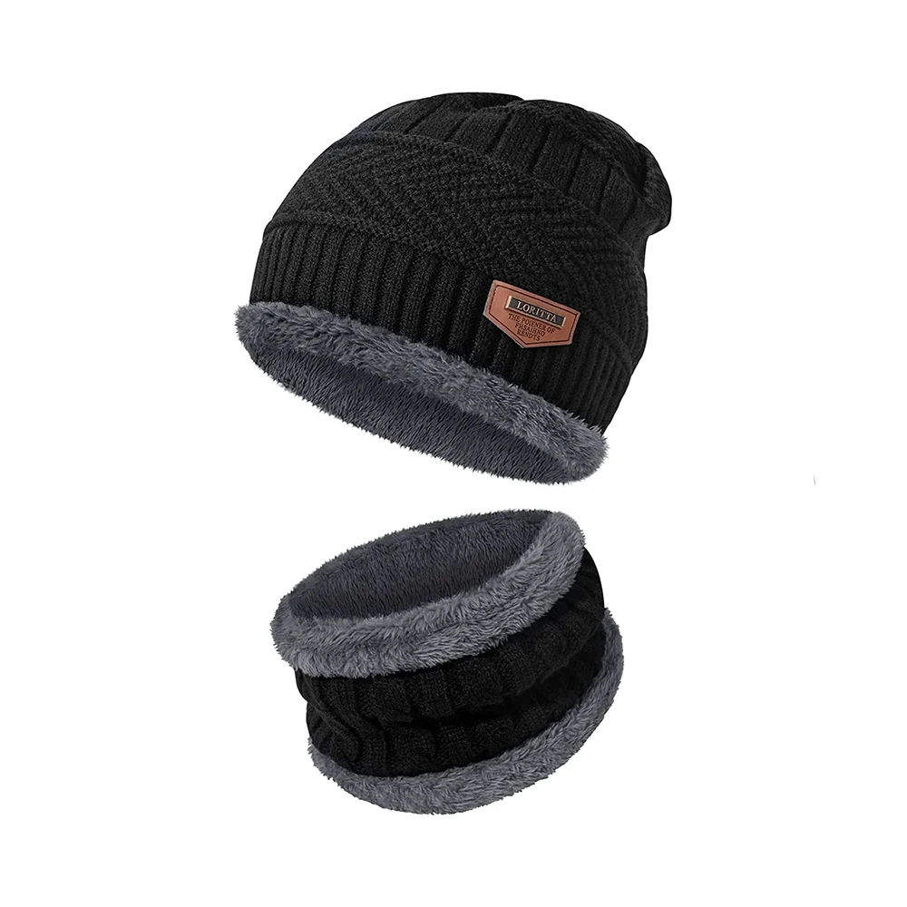 

2023 Winter Men Women Thick Beanie Hat Knitted Hat Winter Cap Beanie Female Wool Neck Scarf Cap Balaclava Mask Bonnet Hats Set
