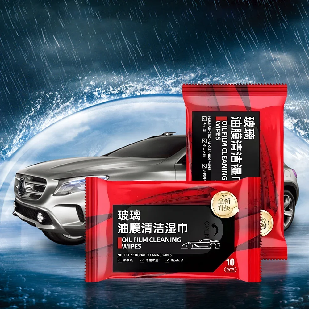 10Pcs Car Glass Oil Film Removal Wipes Car Window Glass Oil Film Remover Oil Film Cleaning Wipes Glass Windshield Cleaning Wipes 4