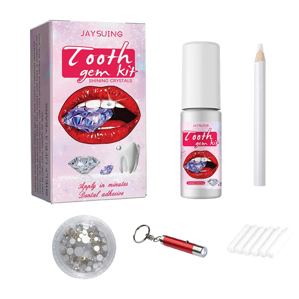 DIY Tooth Decoration Kit With Curing Light Glue Teeth Crystal Jewelry Tooth Gem Professional Ornament Whitening Gem Kit
