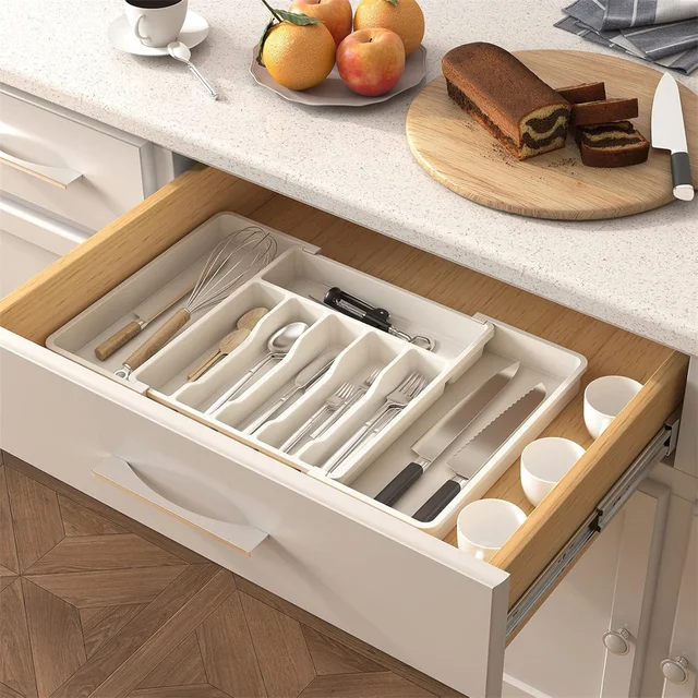 Organizer per cassetti per posate da 1 pezzo, vassoio per utensili espandibile per cucina, posate e portaposate senza BPA, plastica regolabile S 3