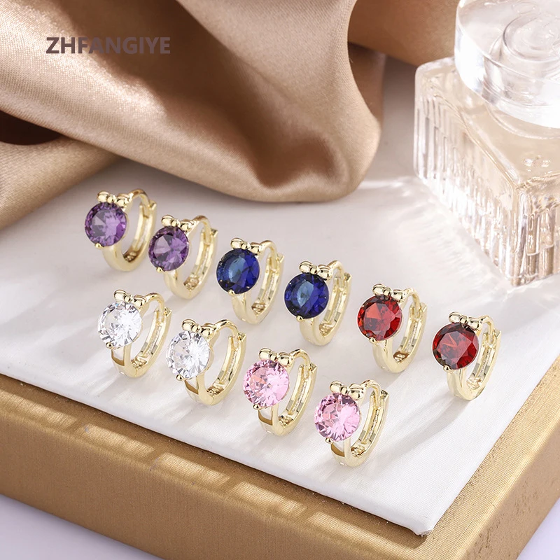 

ZHFANGIYE Fashion Earrings for Women 925 Silver Jewelry Accessories Round Zircon Gemstone Wedding Promise Party Birthday Gifts