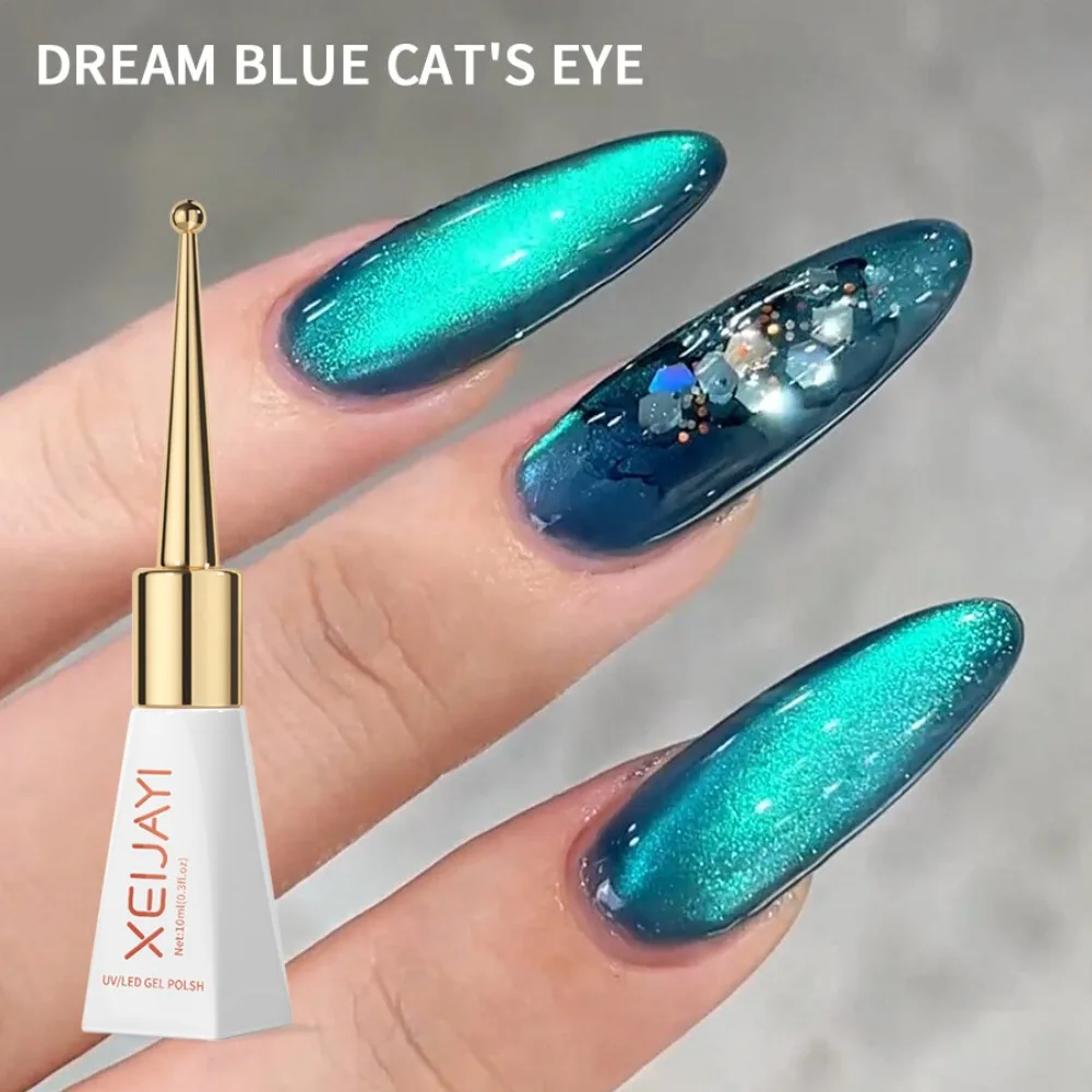 

XEIJAYI 10ML Blue Magnetic Gel Reflective Glitter Ceramic Cat's Eye Nail Polish Soak Uv Permanent Seedling Varnish Nail Art