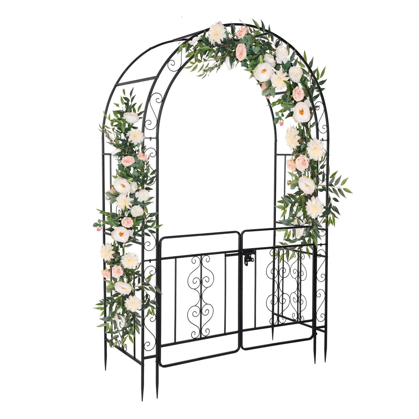 134.5x58.5x213cm Double Layer Arc Roof Iron Arch Door - Black Wrought Iron Courtyard Decoration 5