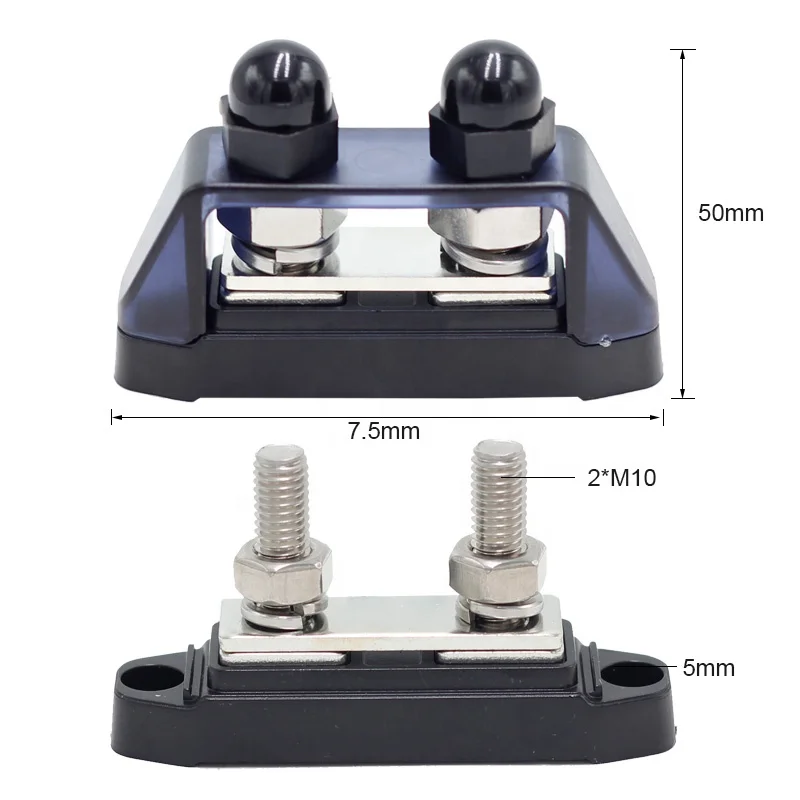 DC 12V 250A Marine Automotive Solar System Bus Bar Power Distribution Block M8 Dual Studs Battery Bus Bar Wire Connectors Busbar Connector