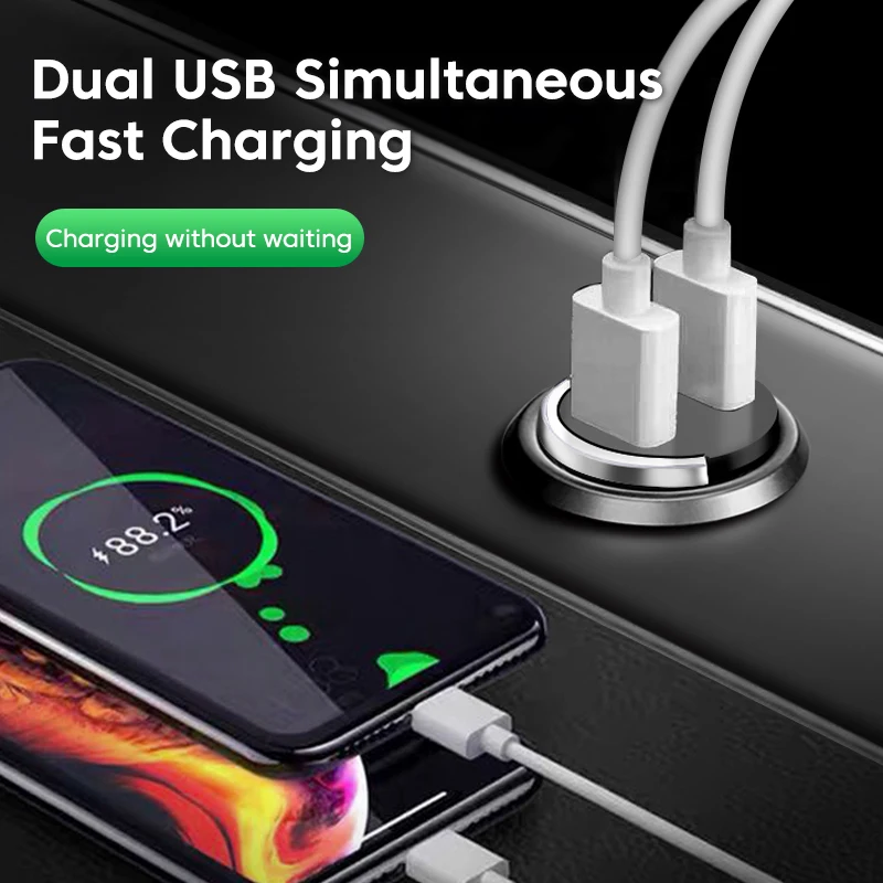 Caricatore per telefono da auto con doppia porta USB da 200W QC3.0, caricatore rapido USB con adattatore per accendisigari con anello a strappo per cellulari - Image 3
