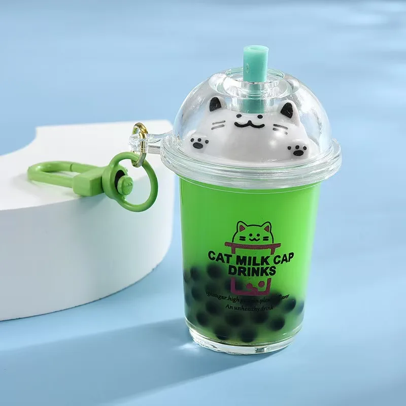 Oil Keychain - Cat Milk Tea Cup