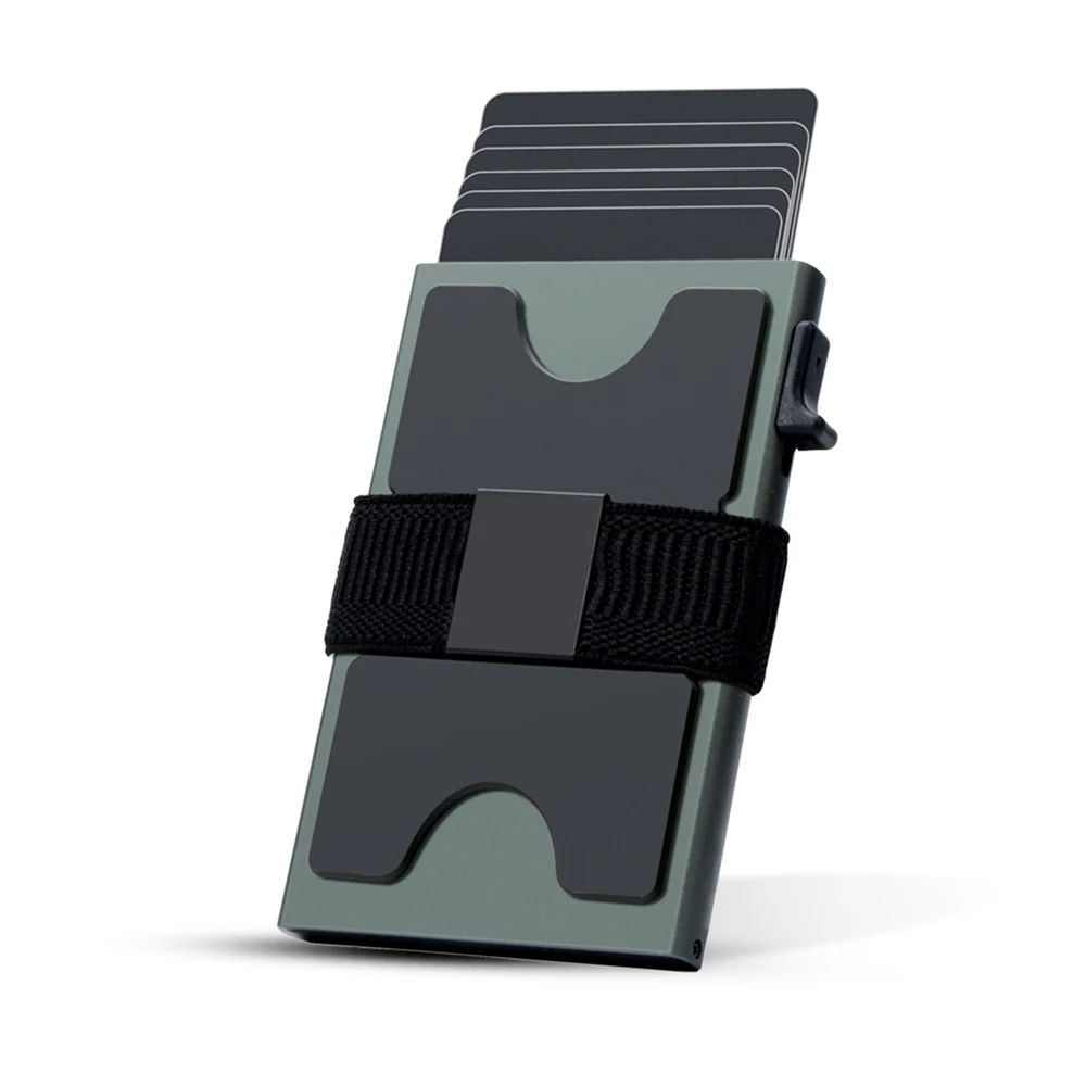 Portafoglio Portacarte Pop-up Uomo Alluminio RFID Bloccaggio Con Fascia Contanti