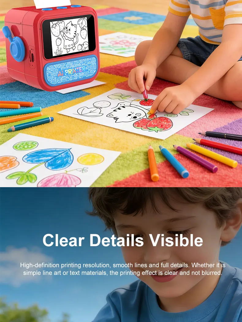Smart AI Voice Mini Thermal Printer with Display Inkless Portable Sticker Maker 6 Modes for Home Office Study DIY Projects
