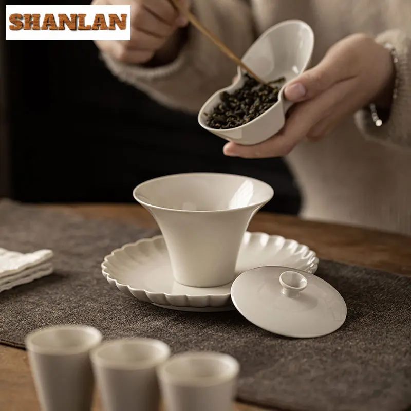 100ml Plant Ash Cover Bowl Household Kung Fu Gaiwan Creative Tea Tureen Vintage Tea Maker Chinese Cup Drinkware Ornaments