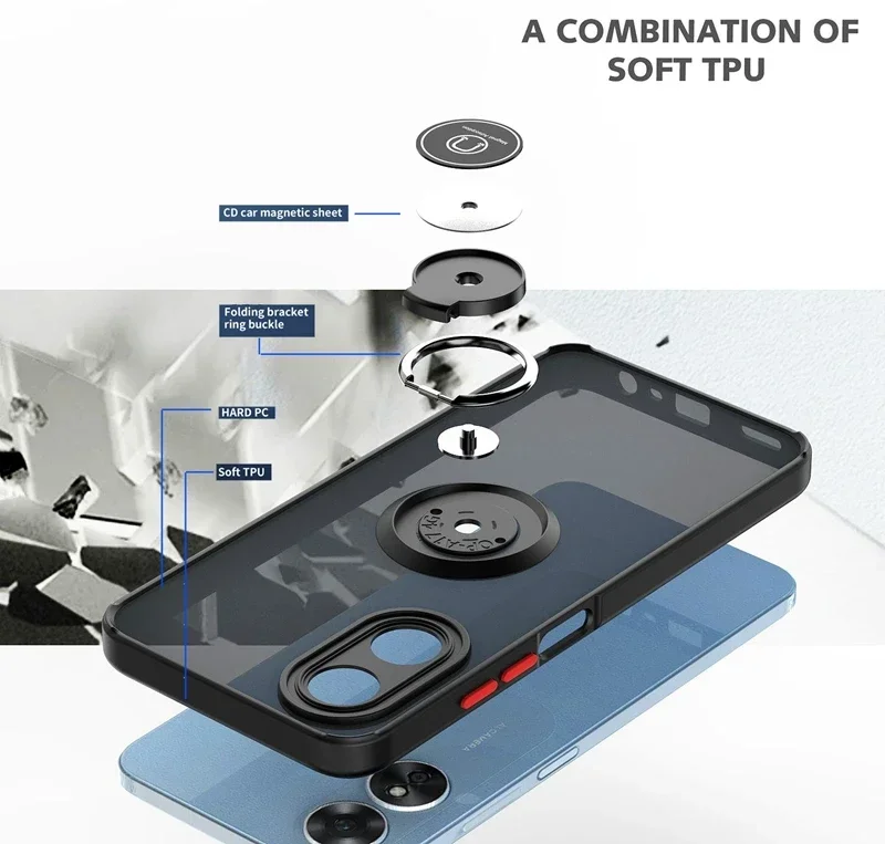 Durable Armor Matte Case with Ring Holder and Magnetic Stand - Shockproof Design