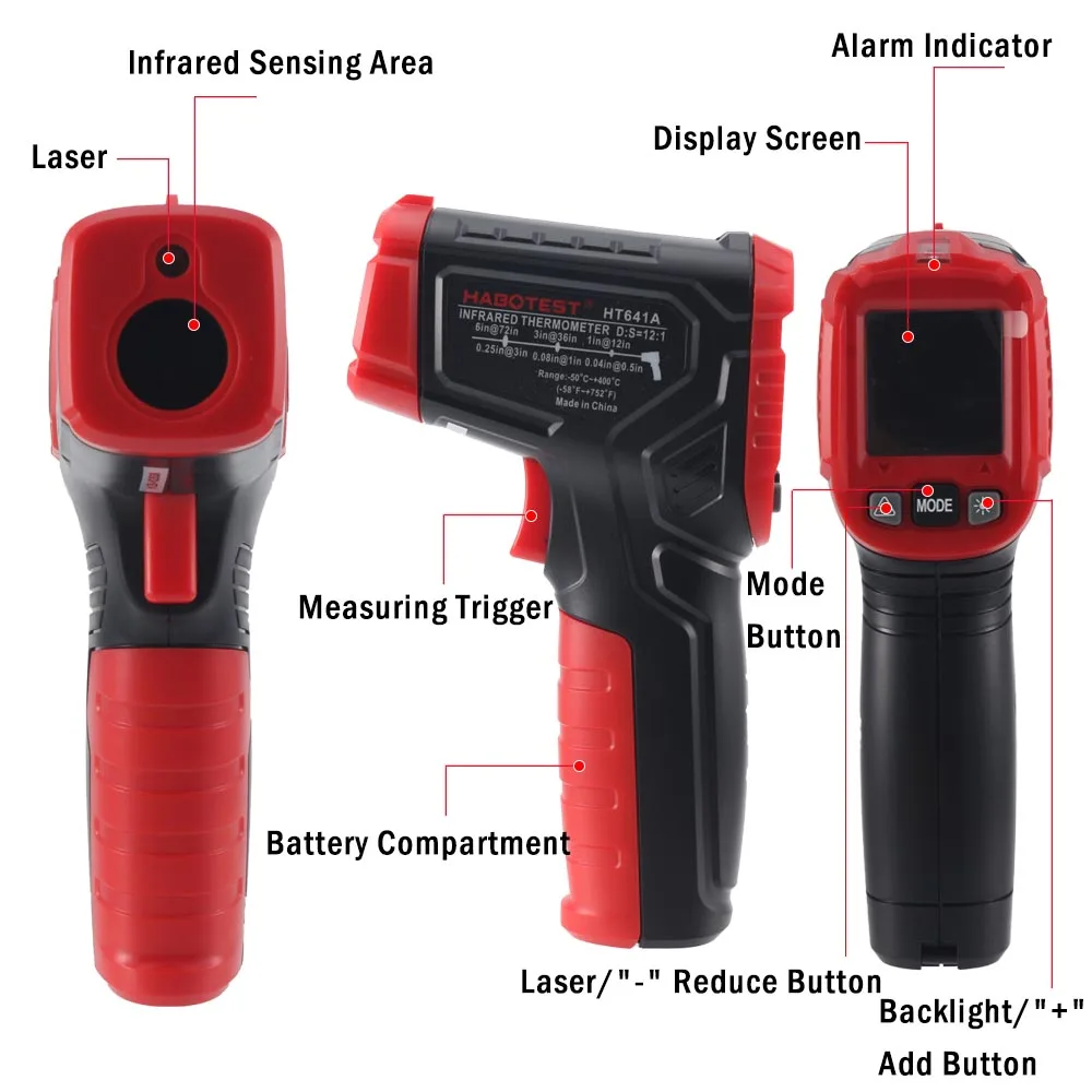 Infrared Thermometer Laser Tester Meter HABOTEST HT641A -50 to 400 Degree Non Contact Detector Hand Tool