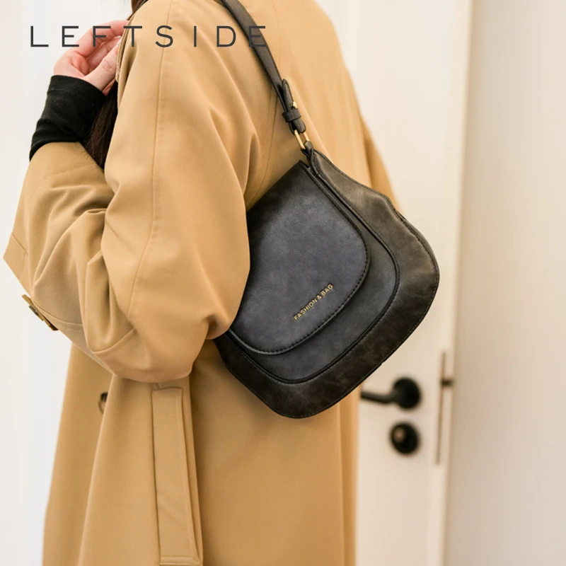

Маленькие кожаные сумки через плечо LEFTSIDE для женщин, зима 2023, Женская Ретро сумка на плечо, Женские однотонные сумки