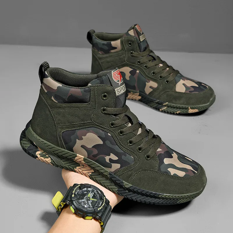 Men's Camouflage High Top Canvas Sneakers - Lace-up Skate Shoes for Casual Walking