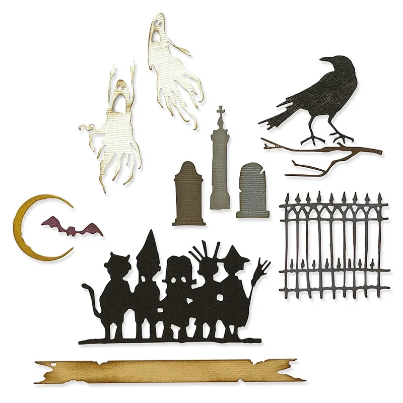 2021 Nuovo Halloween Crow Ghost Grave Fence Metal Cutting Dies Per Fai Da Te Fare Biglietti Di Auguri Di Carta E Scrapbooking Senza Timbri