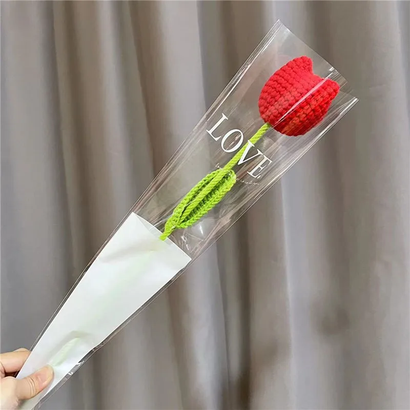 Artificial Flowers 1pc Crocheted Flowers Artificial Bouquets Handmade Rose Sunflower Tulips Wedding Party Decor Birthday Gift
