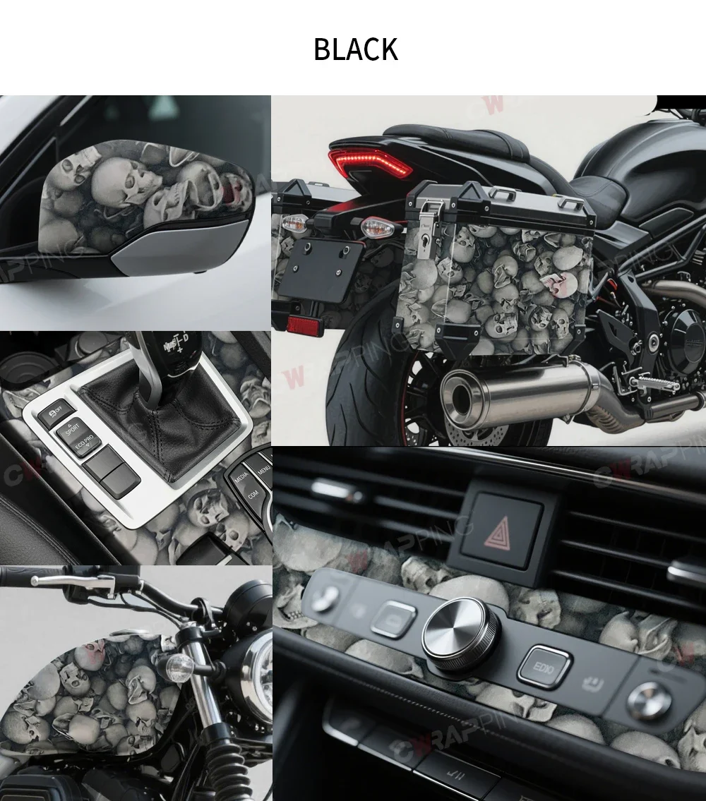 PVC Fahrzeug Dekoration Schädel Muster Vinyl Papier für Auto Abdeckung Wasserdicht Selbst-klebe Film Skelett Motorrad Aufkleber Wrap – Detail 13