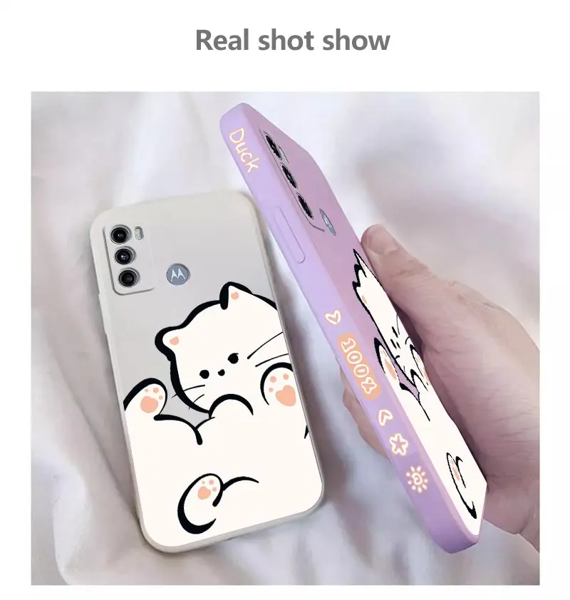 G60 Weiße Wolke Katze Silikon Telefon Fall Für Motorola Moto G60 G62 G60S G40F G54 G22 G82 G84 G30 G42 G72 G34 G24 G13 G52 G9 Abdeckung – Detail 6