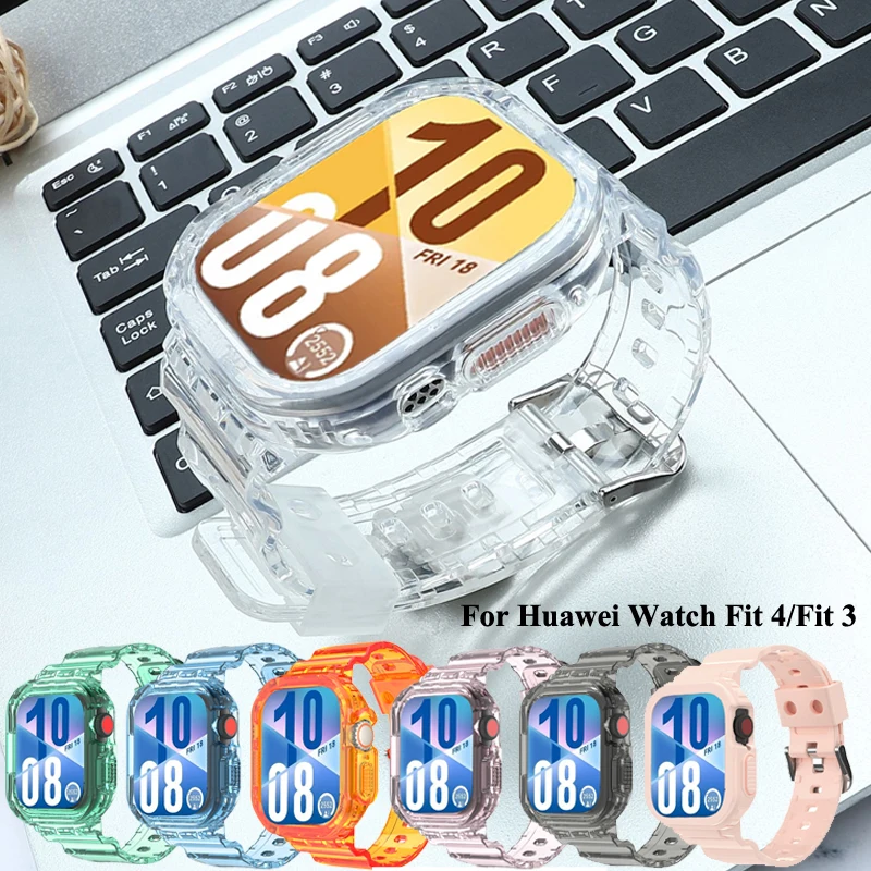 Dual-Function Silicone Band and Case for Smartwatch - Transparent Sport Strap and Protective Bracelet