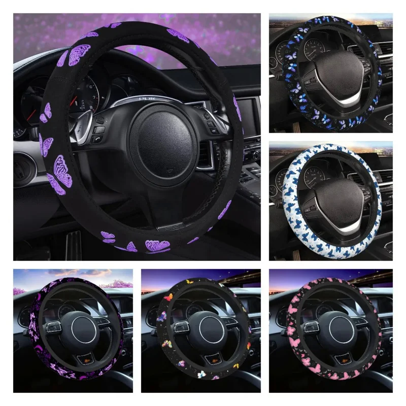 

Car Purple Butterfly Steering Wheel Cover Universal Fit for Suvs Trucks Sedans Cars for Cute Women Girly Black and Purple