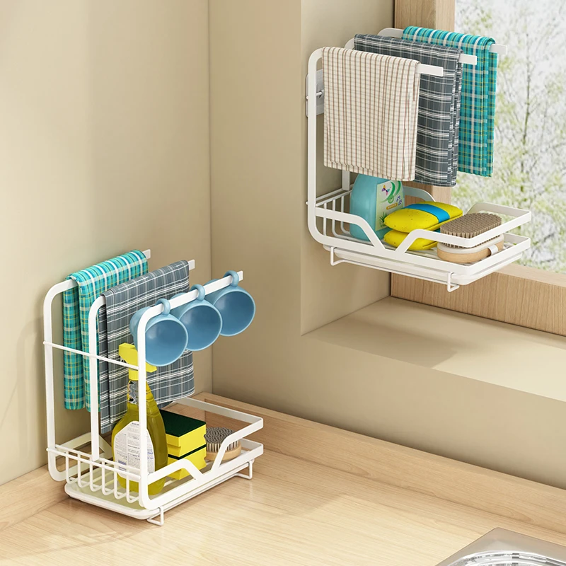 Rag Rack Kitchen Countertop Wall Storage Gadget Shelves Dishcloth Shelf ...