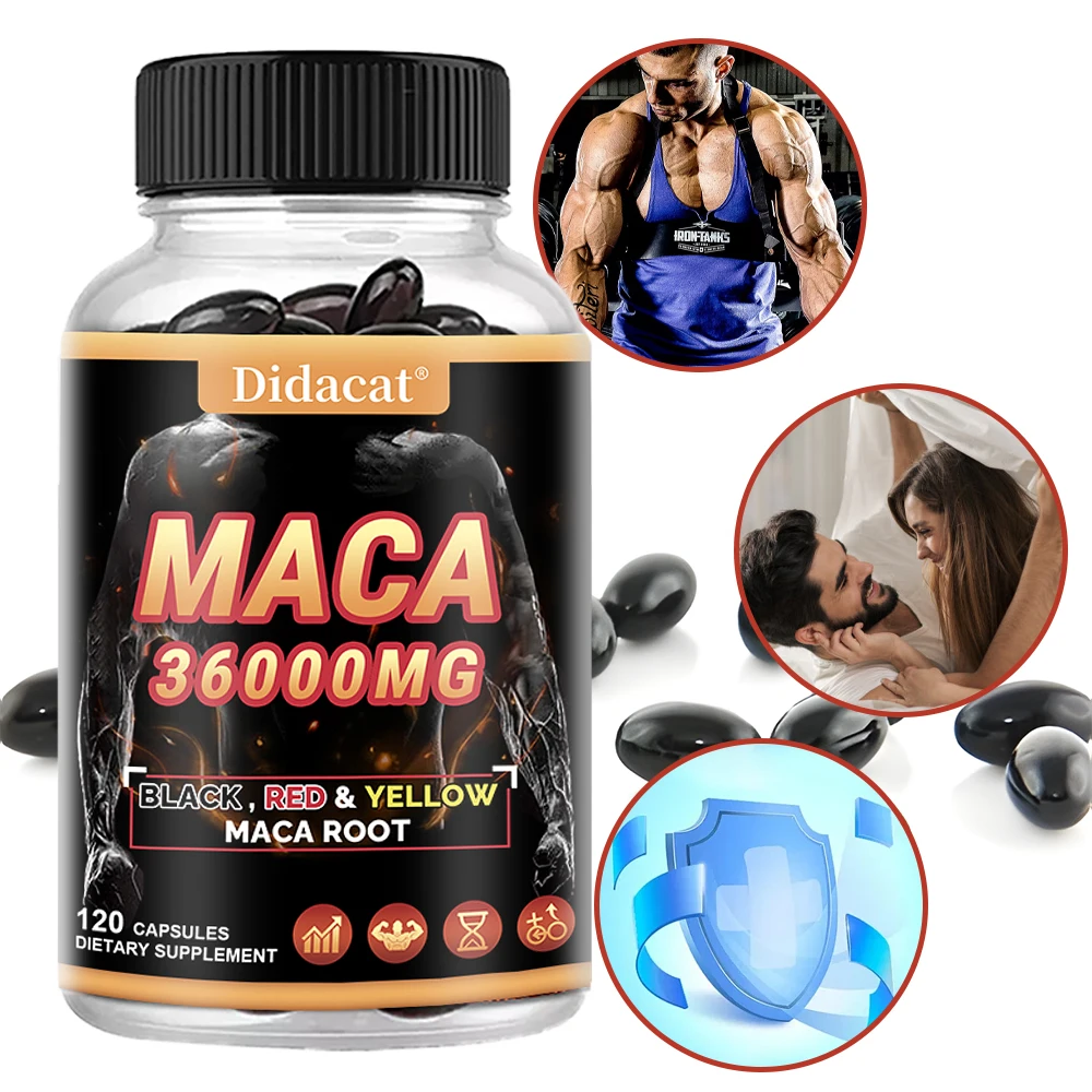 Maca Root Powder Capsules Organic with Black + Red + Yellow Maca Root Extract 120 Capsules for Men and Women