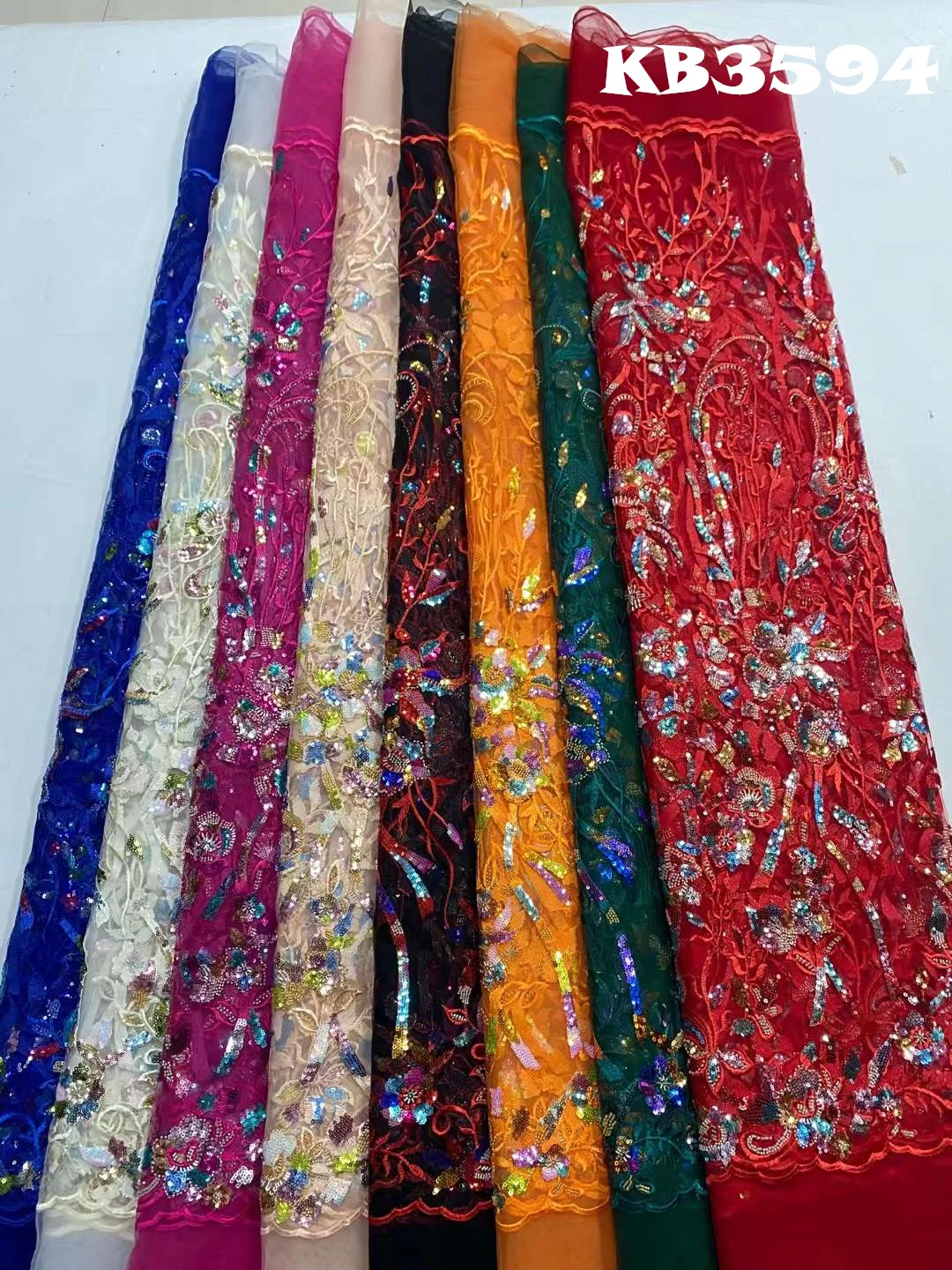Orange Beaded Lace Fabric Latest Lace Fabric High Quality 2023 Nigerian Black Beaded Lace Fabric For African Wedding Party Dress