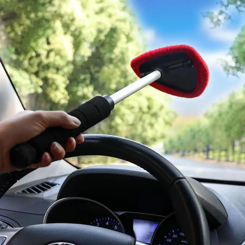 Windshield Cleaner -Microfiber Car Window Cleaning Tool with Extendable  Handle and Washable Reusable Cloth Pad Head Auto Interior Exterior Glass  Wiper Car Glass Cleaner Kit