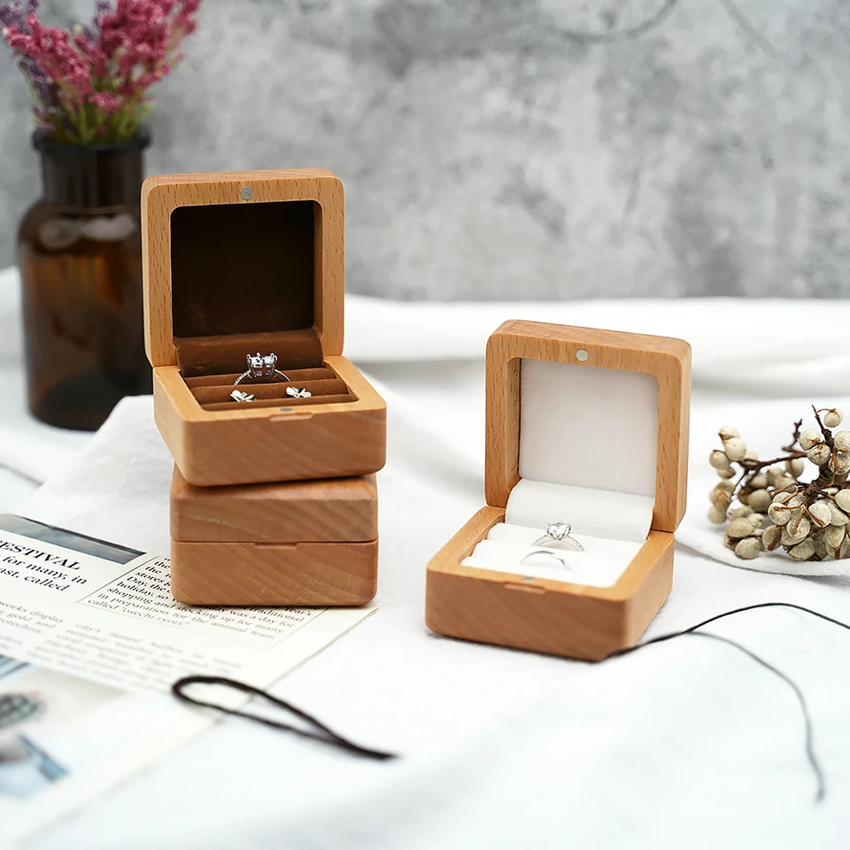Esseur Scatola di anello di nozze ovale in legno personalizzato, scatola di doppio anello di legno, scatola per anello di fidanzamento, scatola di anello di stoccaggio di noce