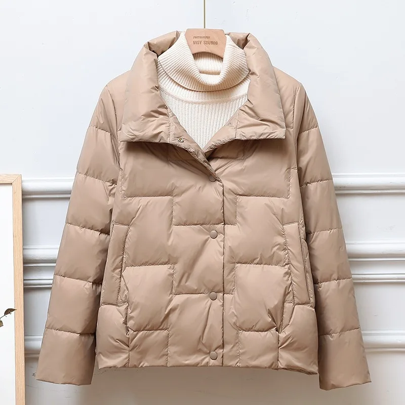 Women White Duck Down Jacket Winter Coat Female Simple Parkas Loose Stand Collar Outwear Short Given To Philandering Overcoat