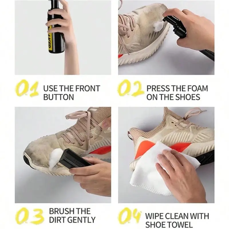 Shoe Cleaner Care Kit with 2 Brush, 5.3Oz cleaning agent and 1 Towel for Leather Knit Canvas PU Fabric Sneakers Tennis Shoes