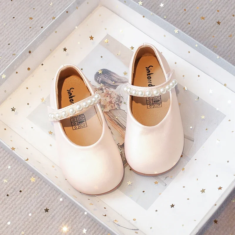 White Leather Kids Mary Janes Shoes for Girls with Beading