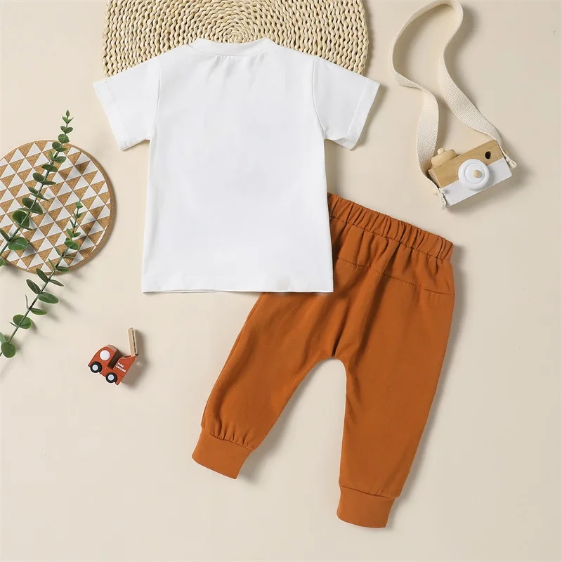 Toddler Baby Boy Easter Outfit Bunny Print Short Sleeve T-Shirt Tops and Jogger Pants Set 2Pcs Summer Outfits