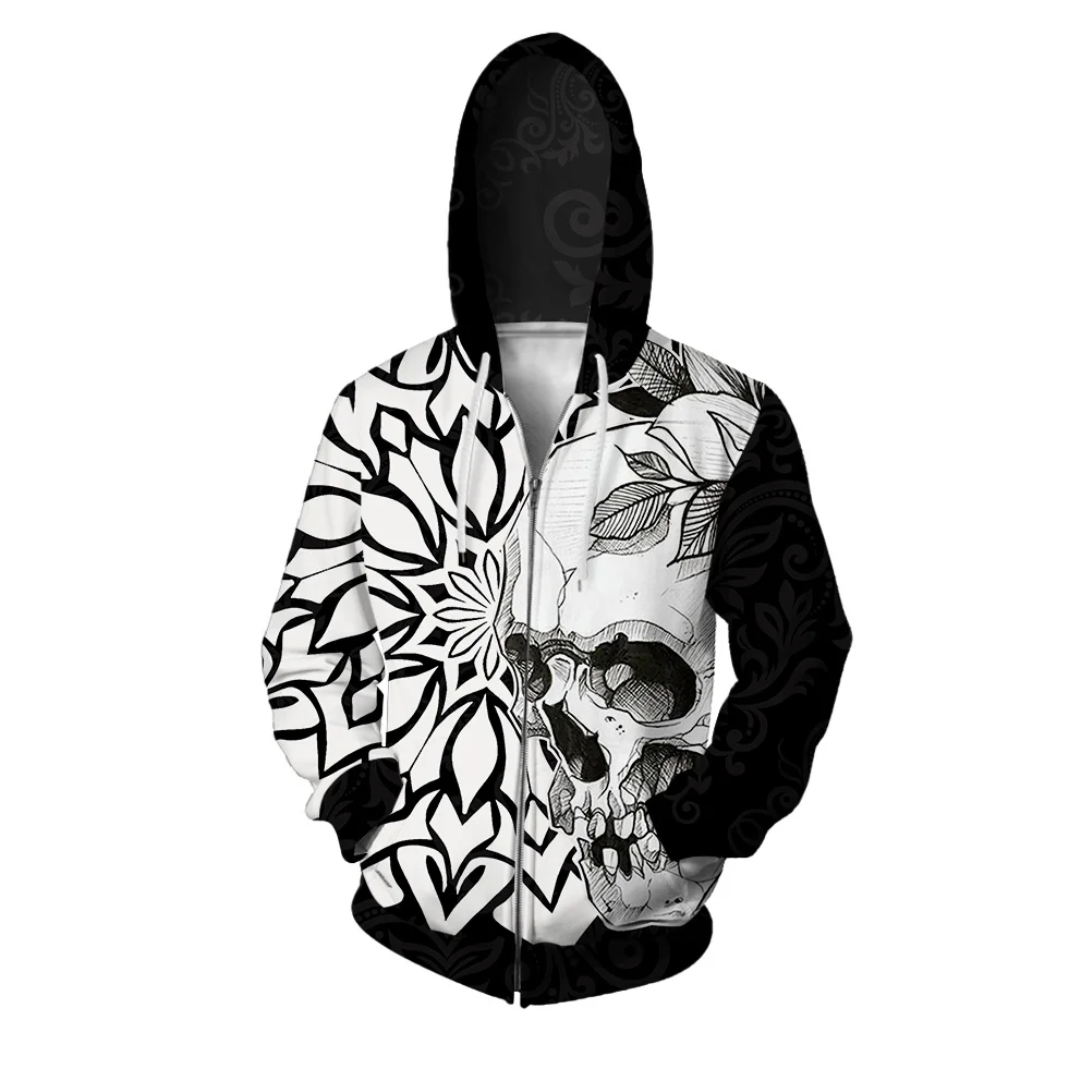 thumbnail image 1 of Sudadera con capucha informal para hombre, sudadera con capucha con estampado de calavera para otoño, sudadera con capucha y cremallera para hombre, ropa de calle Harajuku para hombre, 1 of 4