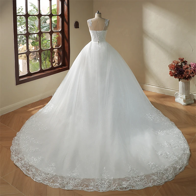 Y&M Novias V Neck Sweet Plus Size Vestido De Noiva 2024 Wedding Dress Long Train or Floor Length Appliqes Bridal Tulle Mariage 4