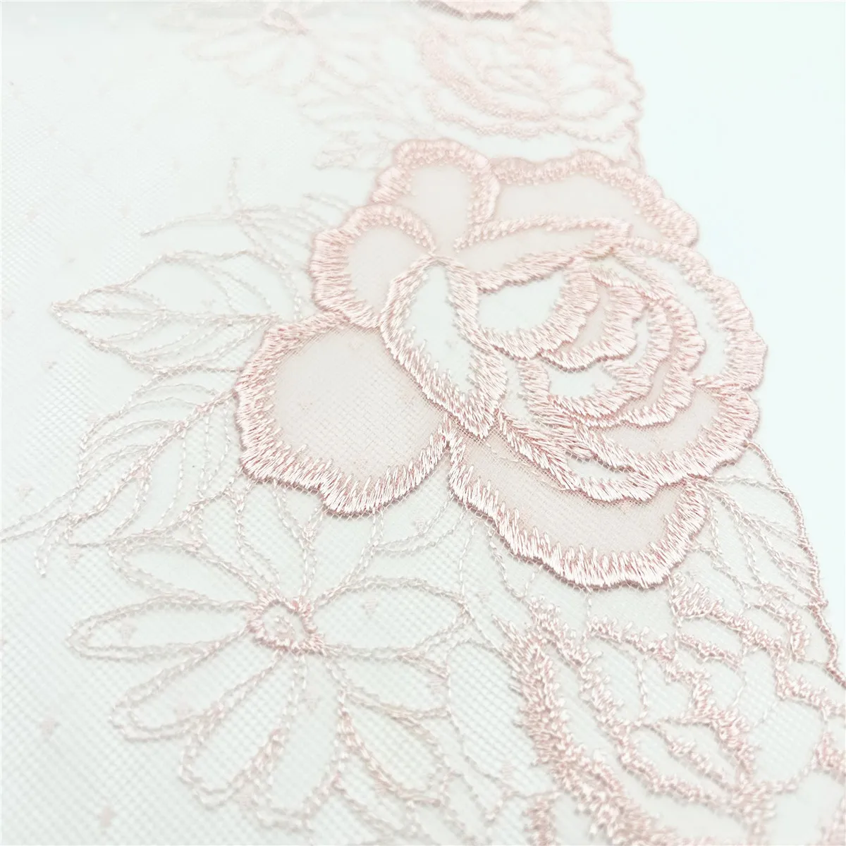 3y/lot Width 7 7/8 inch (20cm) Light Pink Embroidery Lace Trim Skirt Hem Clothes Sewing Material DIY Apparel Dress Fabric 3