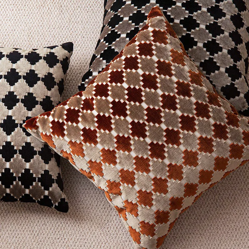 

Luxury Velvet Geometric Pile Cutting Jacquard Cushion Cover Quality Soft Decorative Pillow Case Retro House Sofa Decor