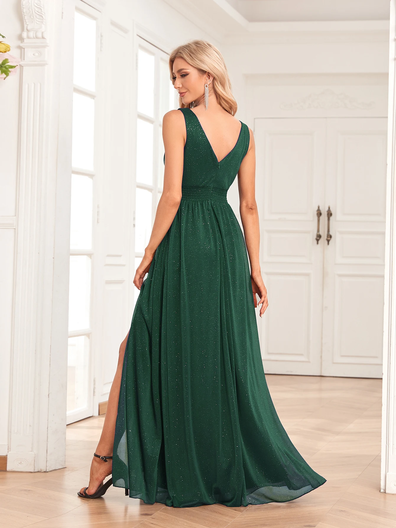 Navy Glitter Chiffon Gown S18849269b0ec40b38fc0af8533fecf5bk