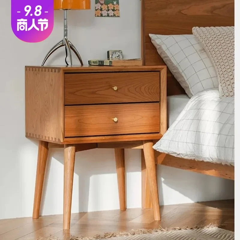 Nordic Solid Wood Bedside Table Cherry Wood Bedroom Small Locker With Drawers Chest White Oak Bedside Table Log Color