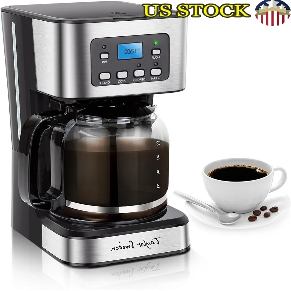 Programmable 12-Cup Coffee Maker Drip Machine Anti-Drip Pause Brew Strength Control LCD Timer Auto Shut Off Cleaning Reminder