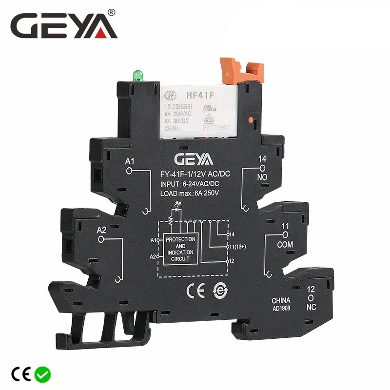 Geya-módulo de Circuito de Proteção de Relé Slim 6a 12v dc ac 24v dc ac ou 230v 6.2 mm de Espessura 48v 110v Pcs